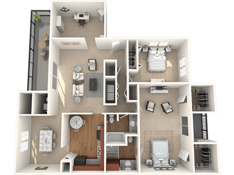 Floor plan for 2 beds, 2 baths, 1564 sqft